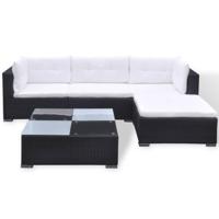 5-delige Loungeset met kussens poly rattan zwart - thumbnail