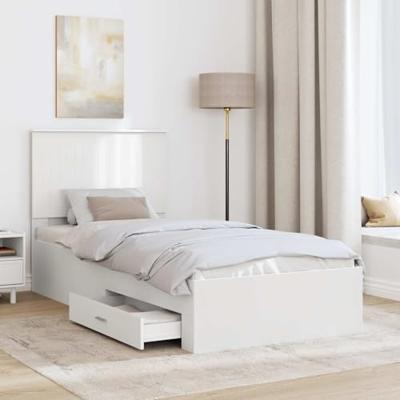 Bedframe met hoofdeinde met lade Wit 90 x 200 cm Bewerkt hout