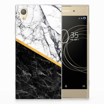 Sony Xperia XA1 Plus TPU Siliconen Hoesje Marmer Wit Zwart - Origineel Cadeau Man Sony Xperia XA1 Plus TPU Siliconen Hoesje Marmer Wit Zwart - Origineel Cadeau Man