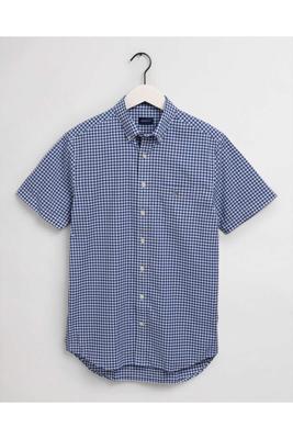 GANT Overhemd Blauw Geruit Korte Mouw Button Down Regular Fit