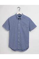 GANT Overhemd Blauw Geruit Korte Mouw Button Down Regular Fit - thumbnail
