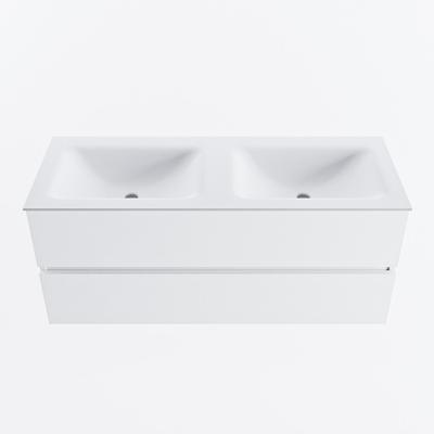 MONDIAZ VICA 120cm badmeubel onderkast Talc 2 lades. Wastafel CLOUD dubbel zonder kraangat, kleur Talc.