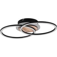 LED Plafondlamp - Plafondverlichting - Trion Goron - 25W - Aanpasbare Kleur - Afstandsbediening - Dimbaar - Rond - Mat Zwart - Hout - thumbnail