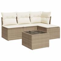 5-delige Loungeset met kussens poly rattan beige - thumbnail