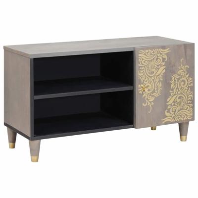 TV-kast Grijs en Goud 80 x 31,5 x 46 cm Massief mangohout