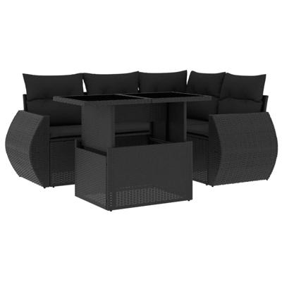 5-delige Loungeset met kussens poly rattan zwart 5-delige Loungeset met kussens poly rattan zwart
