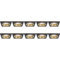 Spot Armatuur 10 Pack - Pragmi Rodos Pro - GU10 Inbouwspot - Vierkant - Zwart/Goud - Aluminium - 93mm - thumbnail