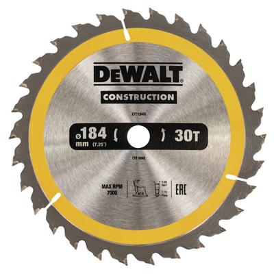 DeWALT Cirkelzaagblad voor Hout | Construction | Ø 184mm Asgat 16mm 30T - DT1940-QZ - thumbnail