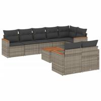 8-delige Loungeset met kussens poly rattan grijs - thumbnail