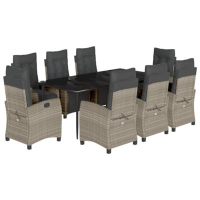 9-delige Tuinset met kussens poly rattan lichtgrijs