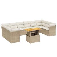 11-delige Tuinset met kussens poly rattan beige - thumbnail
