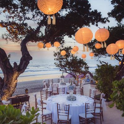 Set van 3 zonnelantaarns - LUMISKY - HIMALAYA - Ø30cm - Beige, crème en feestelijke bruiloft - warm witte LED