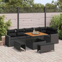 Tuinbankenset 9 pcs Zwart poly rattan - thumbnail