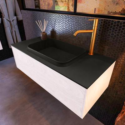 Badkamermeubelset Mondiaz Erin 100 cm met 1 Lade met RIDGE Wastafel Midden Urban met 1 kraangat Greeploos Mat Underlayment