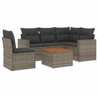 6-delige Loungeset met kussens poly rattan grijs - thumbnail