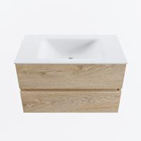 MONDIAZ VICA 80cm badmeubel onderkast Washed Oak 2 lades. Wastafel CLOUD midden 1 kraangat, kleur Talc. - thumbnail