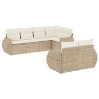7-delige Loungeset met kussens poly rattan beige - thumbnail