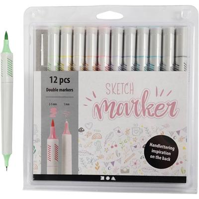 Creativ Company Tekenstiften, lijndikte 1+2-5 mm, pastelkleuren, 12 stuk/ 1 doos Creativ Company Tekenstiften, lijndikte 1+2-5 mm, pastelkleuren, 12 stuk/ 1 doos