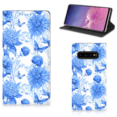 Smart Cover voor Samsung Galaxy S10 Flowers Blue Smart Cover voor Samsung Galaxy S10 Flowers Blue