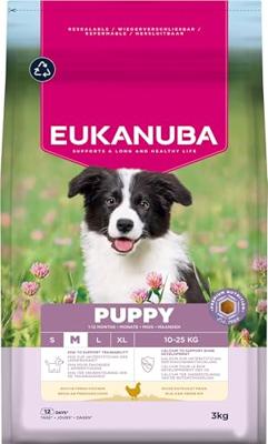 Eukanuba Puppyvoer met verse kip voor middelgrote rassen, premium droogvoer voor junior honden, 3 kg