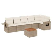 7-delige Loungeset met kussens poly rattan beige - thumbnail