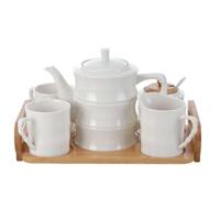 Set van koffiekopjes Home ESPRIT Wit Bamboe Porselein 240 ml - thumbnail