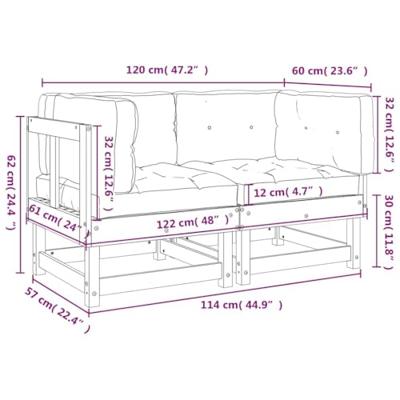 Hoekbanken 2 st met kussens massief grenenhout wit