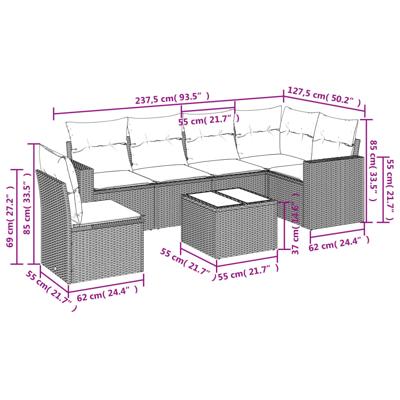 6-delige Loungeset met kussens poly rattan bruin