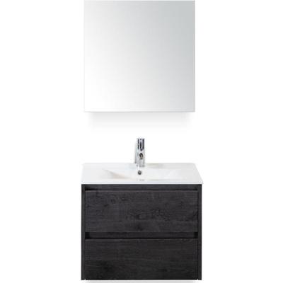 Dante Badmeubelset 60 cm - Black Oak - Keramische Wastafel Wit Enjoy met Spiegelkast