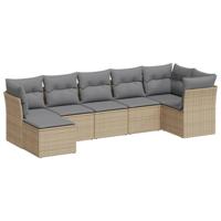7-delige Loungeset met kussens poly rattan beige - thumbnail