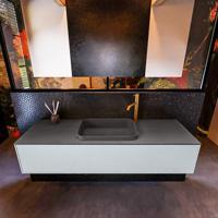 Badkamermeubelset Mondiaz Erin 150 cm met 1 Lade met RIDGE Wastafel Midden Dark grey met 1 kraangat Greeploos Mat Clay - thumbnail