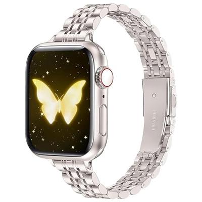 Stalen slim fit band - Sterrenlicht / Starlight - Geschikt voor Apple watch 44mm / 45mm / 46mm / 49mm Stalen slim fit band - Sterrenlicht / Starlight - Geschikt voor Apple watch 44mm / 45mm / 46mm / 49mm