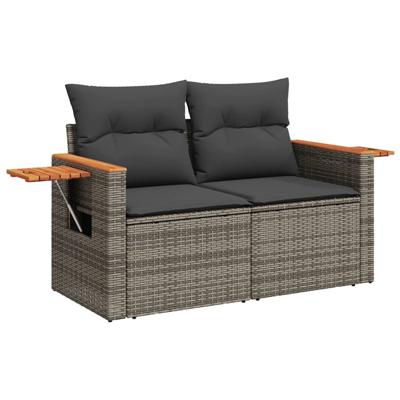 9-delige Loungeset met kussens poly rattan grijs