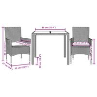 3-delige Tuinset met kussens poly rattan en glas bruin - thumbnail
