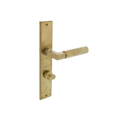 Deurkruk Bau-stil op schild met toilet-/badkamersluiting messing getrommeld