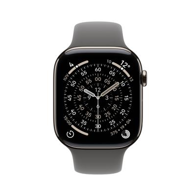 Apple Watch Series 11 GPS + Cellular - 46 mm - Natuurlijke titanium kast - Steengrijze sportband - M/L