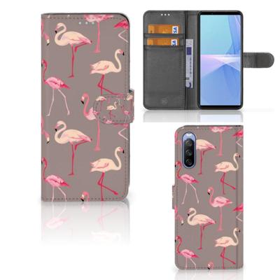 Sony Xperia 10 III | Telefoonhoesje | Met pasjeshouder | Flamingo