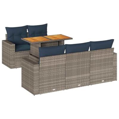 6-delige Loungeset met kussens poly rattan grijs