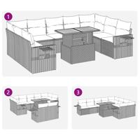 10-delige Loungeset met kussens poly rattan zwart - thumbnail