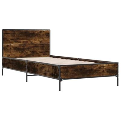 Bedframe bewerkt hout en metaal gerookt eikenkleurig 100x200 cm Bedframe bewerkt hout en metaal gerookt eikenkleurig 100x200 cm