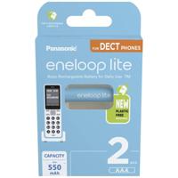 Panasonic eneloop lite, AAA/Micro herlaadbare batterijen, Ready-to-Use, 2-pack, voor draadloze telefoons (DECT), min. 550 mAh, oplaadbare batterijen in plasticvrije verpakking, Ni-MH batterij - thumbnail