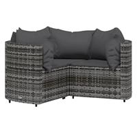4-delige Loungeset met kussens poly rattan grijs - thumbnail