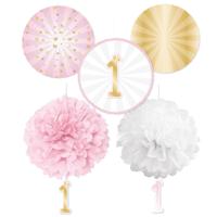 Amscan Decoratieset 1e verjaardag papier roze 5-delig | 12 stuks - thumbnail