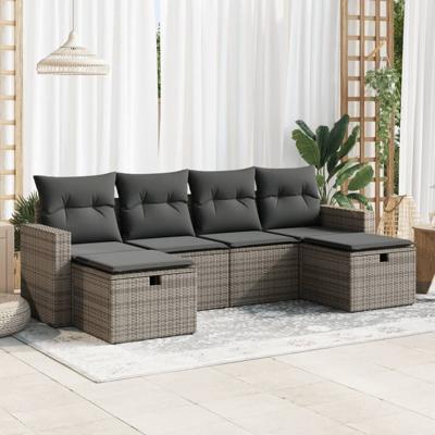 6-delige Loungeset met kussens poly rattan grijs - thumbnail