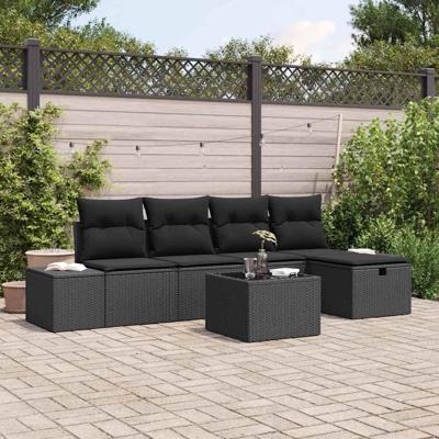 Tuinbankenset met kussen 6 pcs Zwart poly rattan