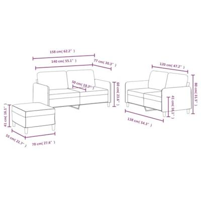 3-delige Loungeset fluweel crèmekleurig