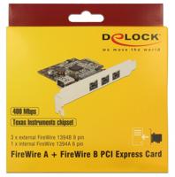 Delock 89864 PCI Express x1-kaart > 3 x externe FireWire B + 1 x interne FireWire A - thumbnail