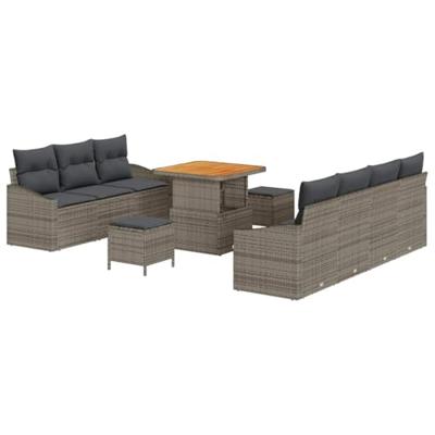 Tuinbankenset met kussen 10 pcs Grijs poly rattan