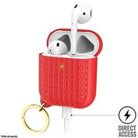 Keyring Case voor AirPods 1 en 2 - Siliconen AirPods-case met textuurpatroon, oplaadlampje zichtbaar, oppervlakteafwerking met extra grip, inclusief sleutelring, compatibel met draadloos opladen - Rood - thumbnail