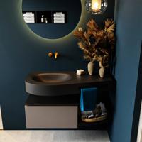 MONDIAZ RIVA 100cm badmeubel onderkast / planchet kleur Smoke met 1 lade. Wastafel DULCET links 0 kraangaten kleur Urban. - thumbnail